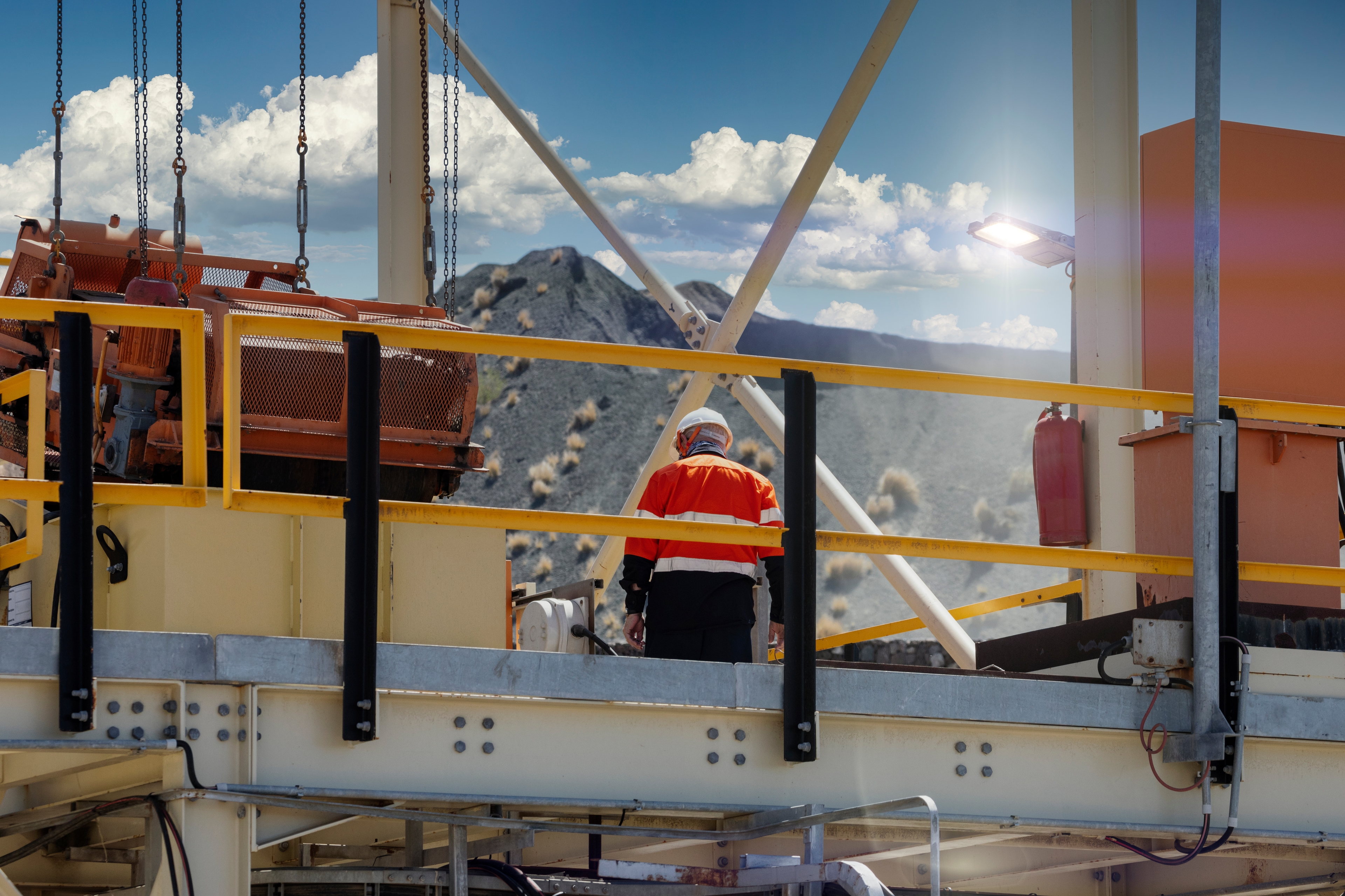 Diamond mine, worker on a scaffold